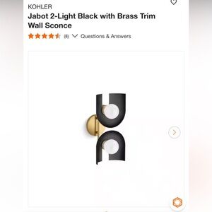 Kohler Jabot 2-Light Wall Sconce Black Brass Trim Modern Vanity Light NIB